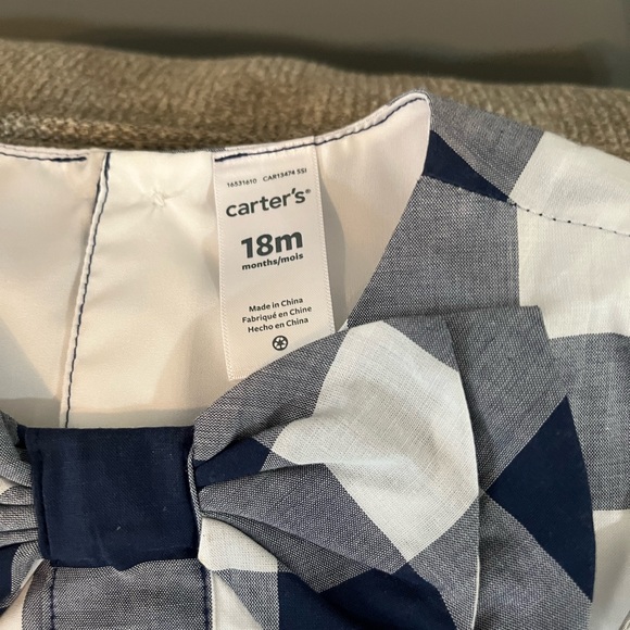 Carter’s Girls 18 months Gingham Navy/White Check Dress. Pretty Bow on Front. - Picture 6 of 6